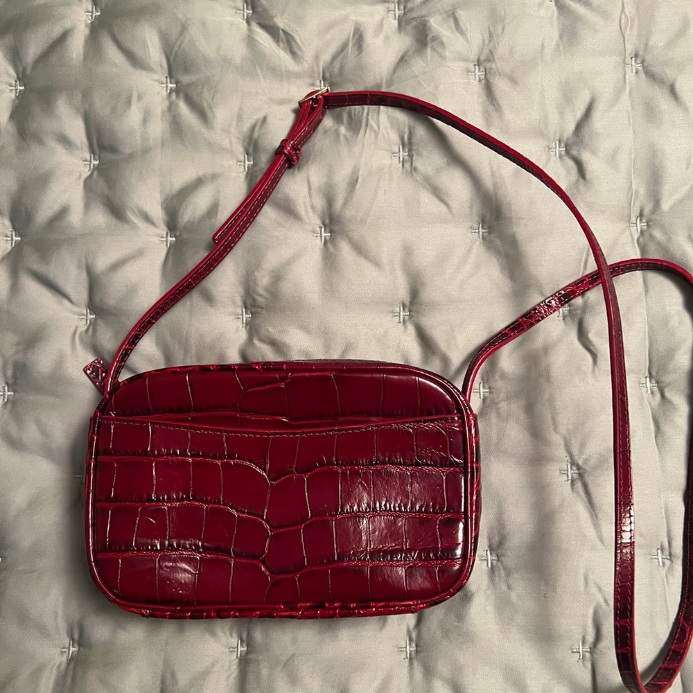 Zara burgundy leather snake print crossbody camera bag